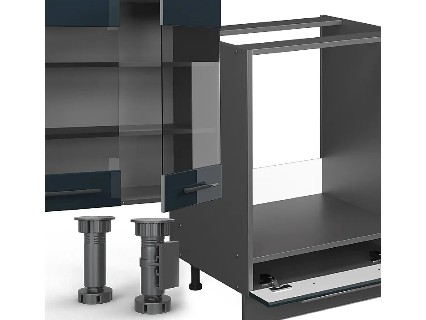 Mueble de cocina azul oscuro alto brillo/antracita 300x60x81.6 fame-line