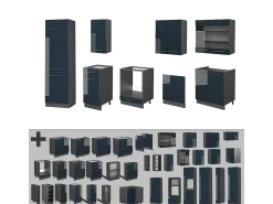 Mueble de cocina azul oscuro alto brillo/antracita 300x60x81.6 fame-line