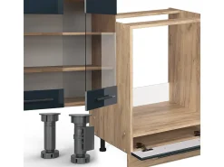 Mueble de cocina azul oscuro alto brillo/roble dorado 300x60x81.6 fame-line