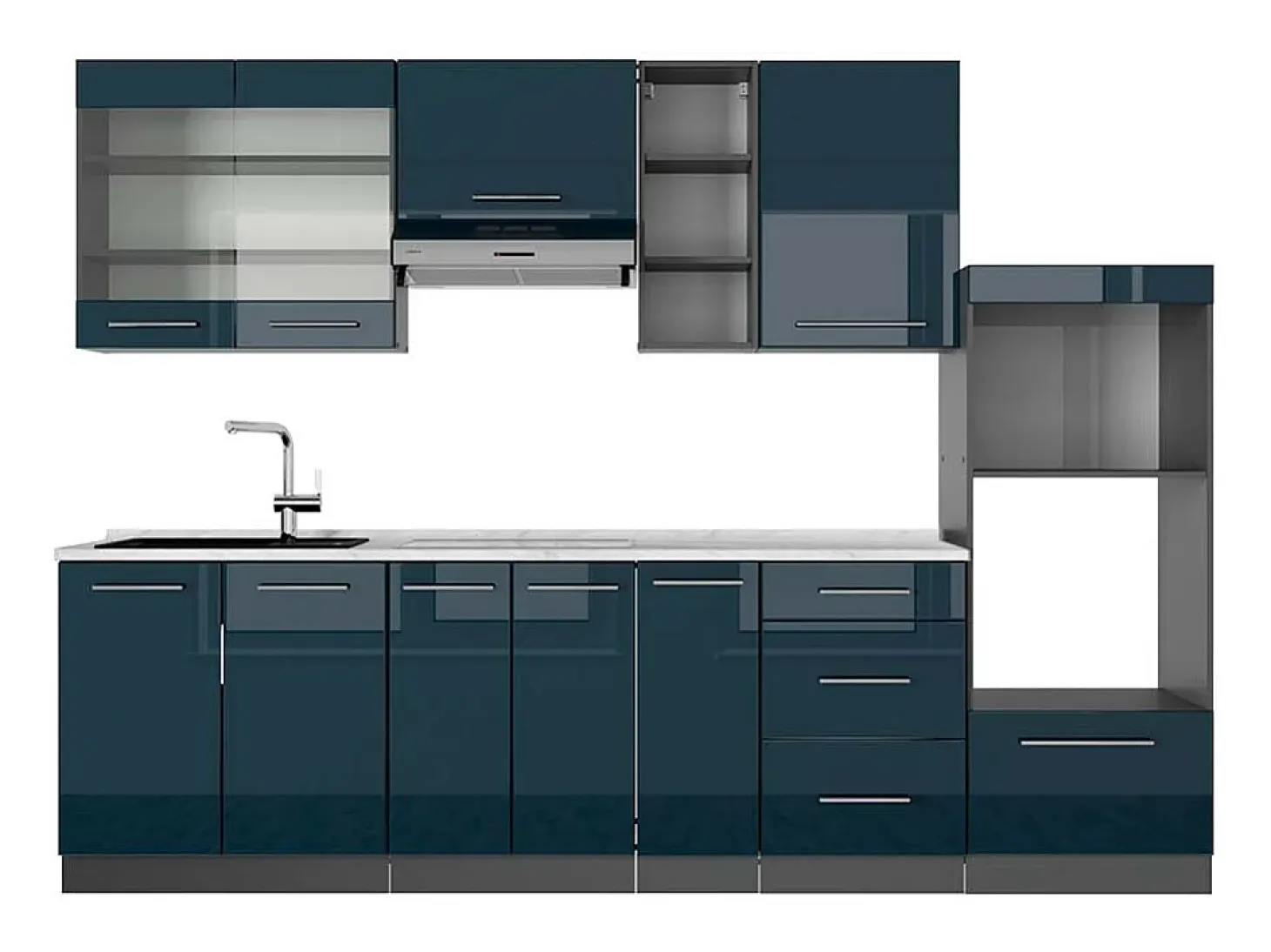 Mueble de cocina azul oscuro alto brillo/antracita 280x60x81.6 fame-line