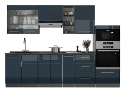 Mueble de cocina azul oscuro alto brillo/antracita 280x60x81.6 fame-line