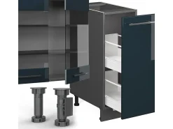 Mueble de cocina azul oscuro alto brillo/antracita 280x60x81.6 fame-line