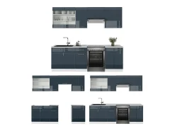 Mueble de cocina azul oscuro alto brillo/blanco 240x60x81.6 fame-line