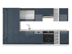 Mueble de cocina azul oscuro alto brillo/blanco 355x60x81.6 fame-line