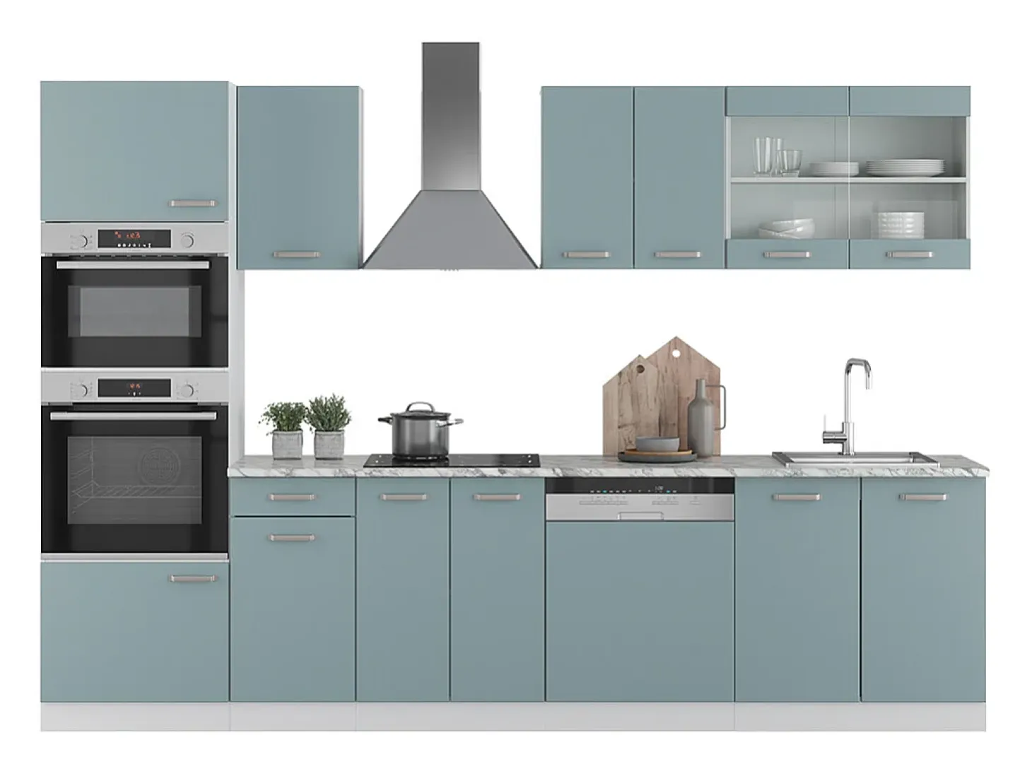Mueble de cocina azul-gris-blanco 300x60x81.6 r-line