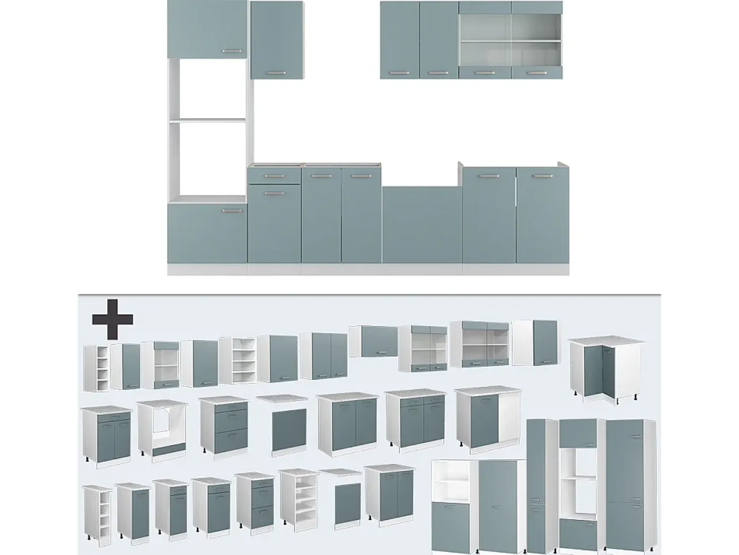 Mueble de cocina azul-gris-blanco 300x60x81.6 r-line