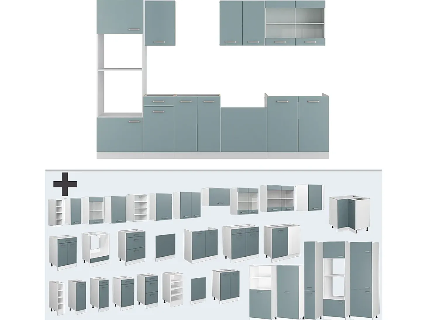 Mueble de cocina azul-gris-blanco 300x60x81.6 r-line