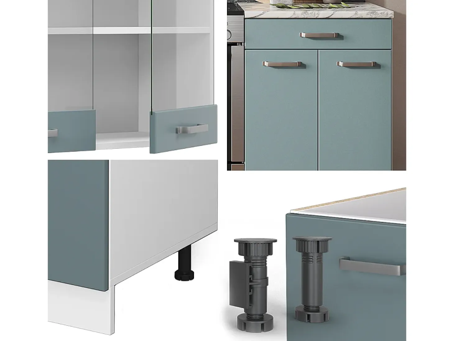 Mueble de cocina azul-gris-blanco 200x46x81.6 r-line