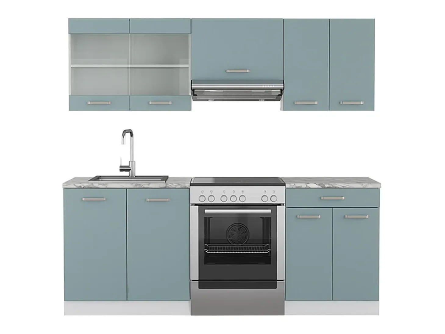 Mueble de cocina azul-gris-blanco 200x46x81.6 r-line