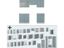 Mueble de cocina azul-gris-blanco 200x46x81.6 r-line