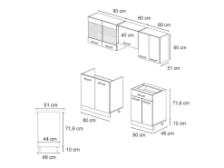Mueble de cocina azul-gris-blanco 200x46x81.6 r-line