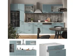 Mueble de cocina azul-gris-blanco 350x60x81.6 r-line