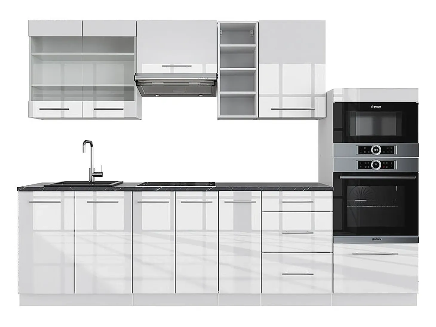 Mueble de cocina blanco alto brillo/blanco 280x46x81.6 fame-line