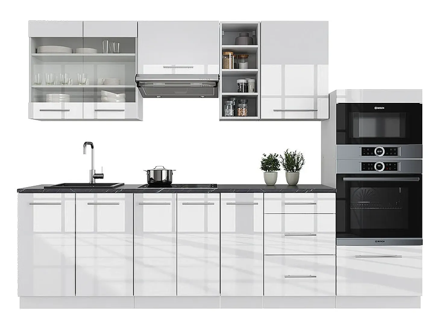 Mueble de cocina blanco alto brillo/blanco 280x46x81.6 fame-line