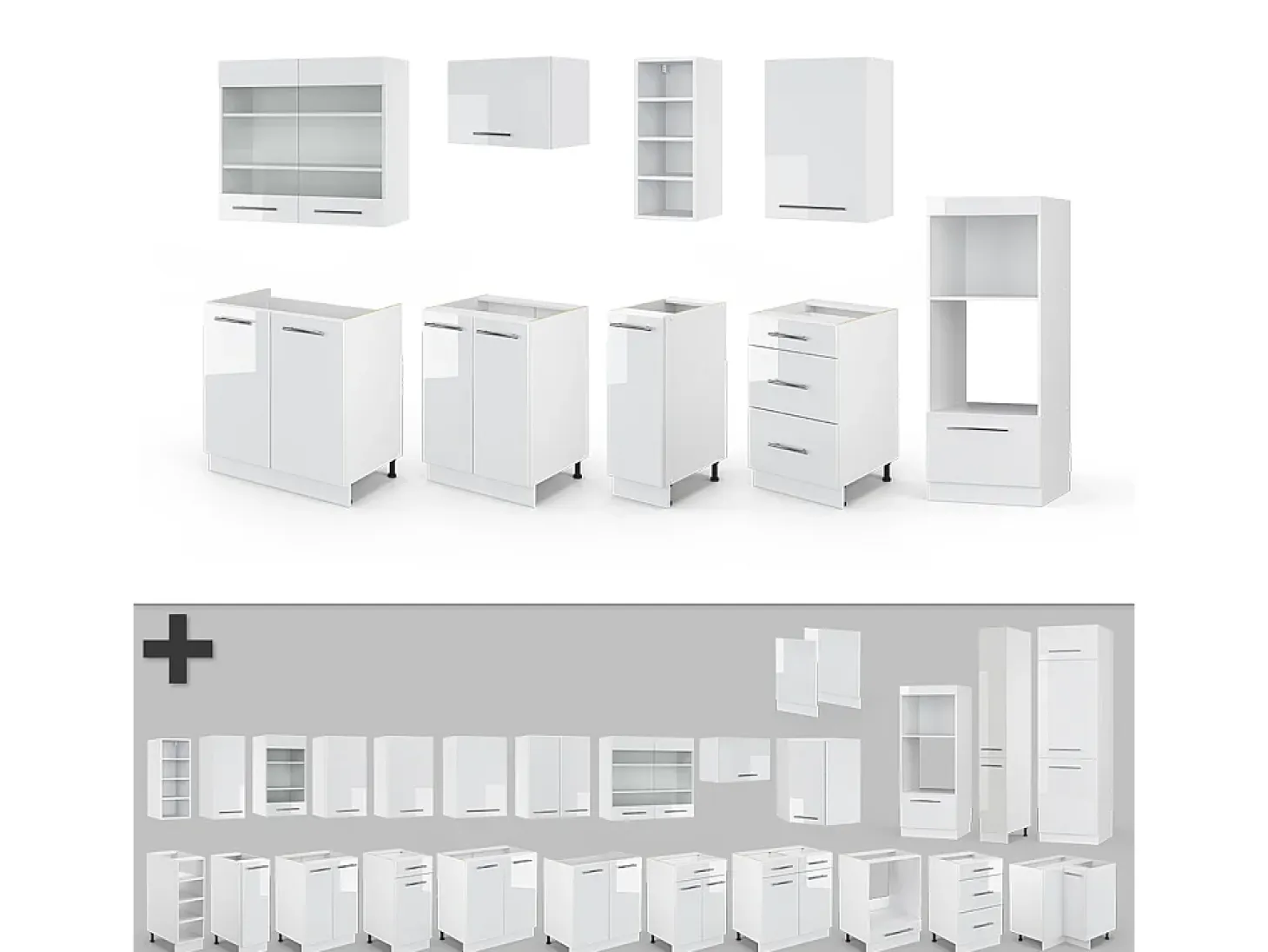 Mueble de cocina blanco alto brillo/blanco 280x46x81.6 fame-line