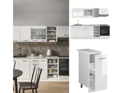 Mueble de cocina blanco alto brillo/blanco 240x46x81.6 r-line