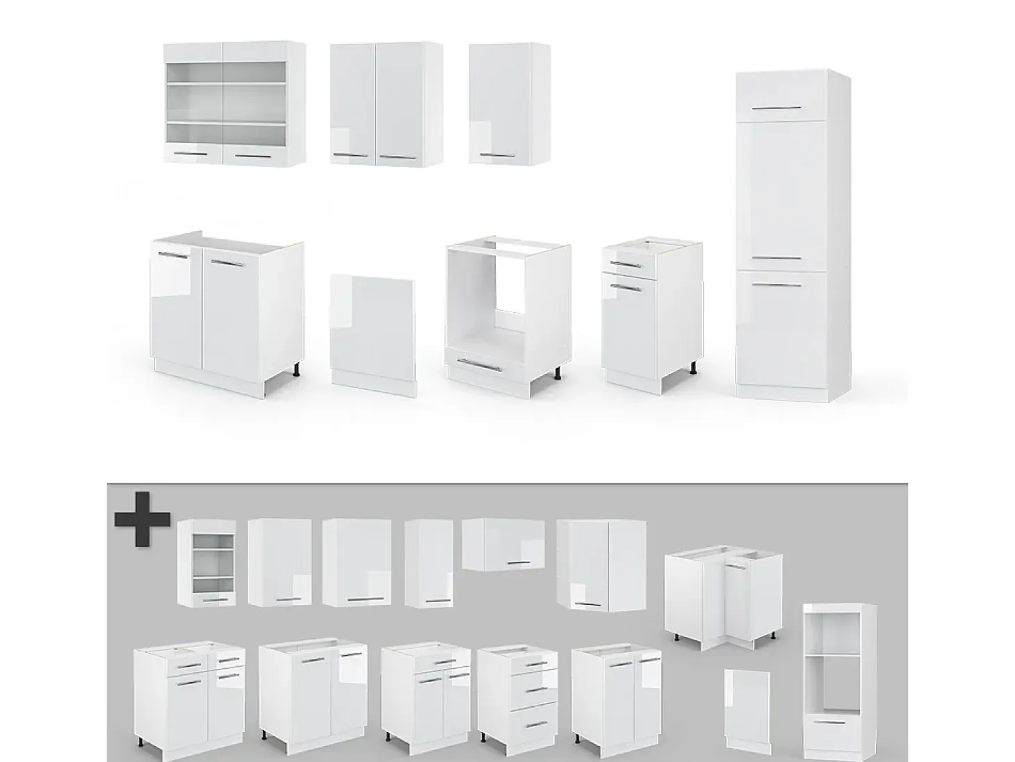 Mueble de cocina blanco alto brillo/blanco 300x60x81.6 fame-line