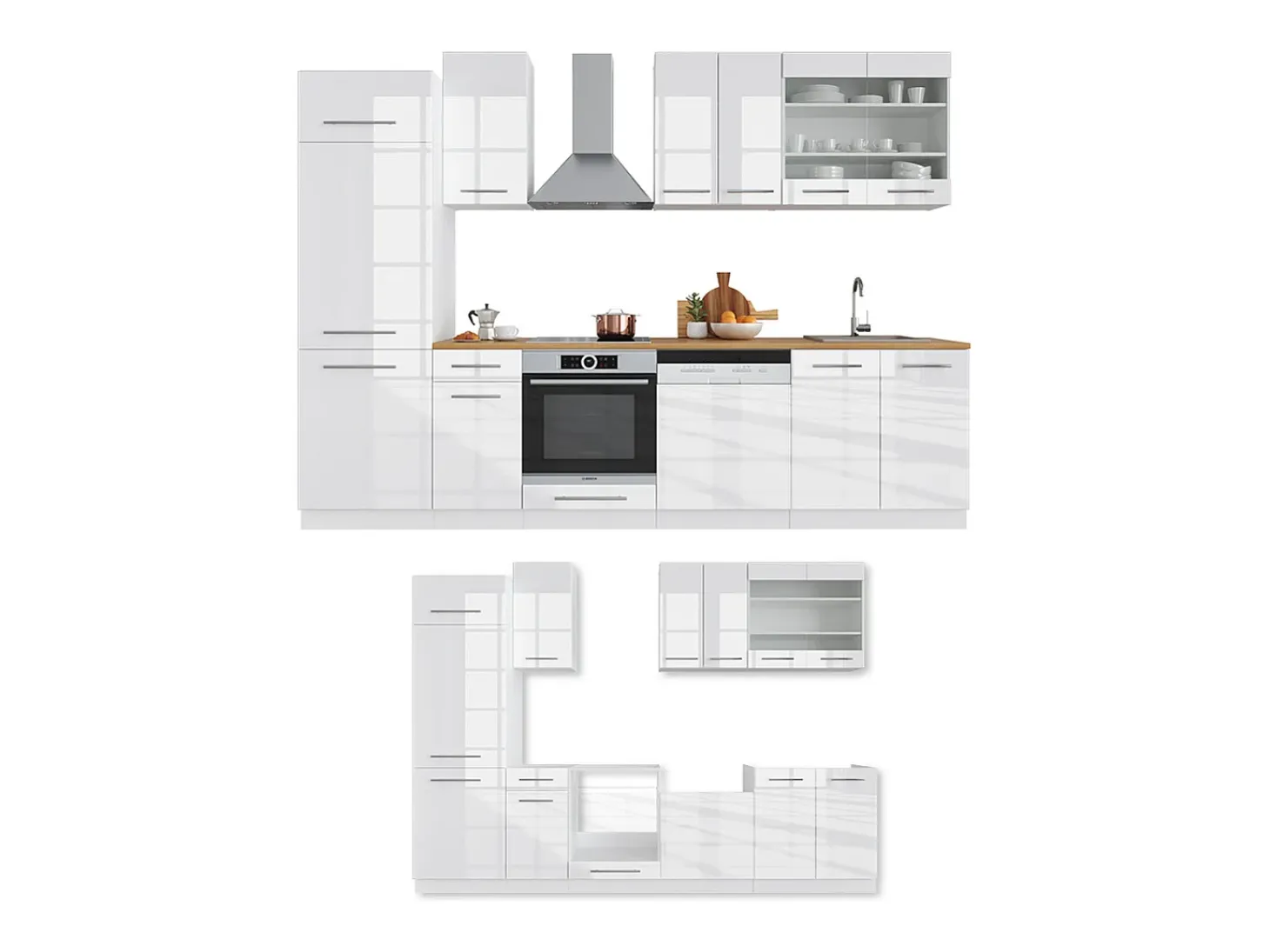 Mueble de cocina blanco alto brillo/blanco 300x60x81.6 fame-line