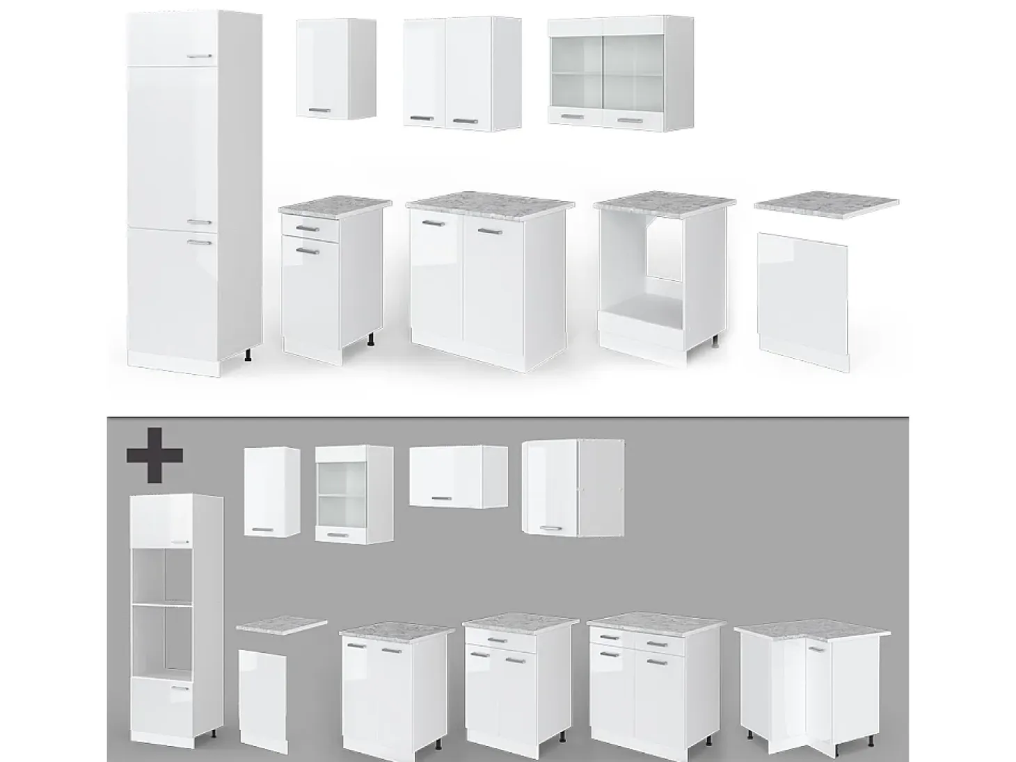 Mueble de cocina blanco alto brillo/blanco 300x46x81.6 r-line