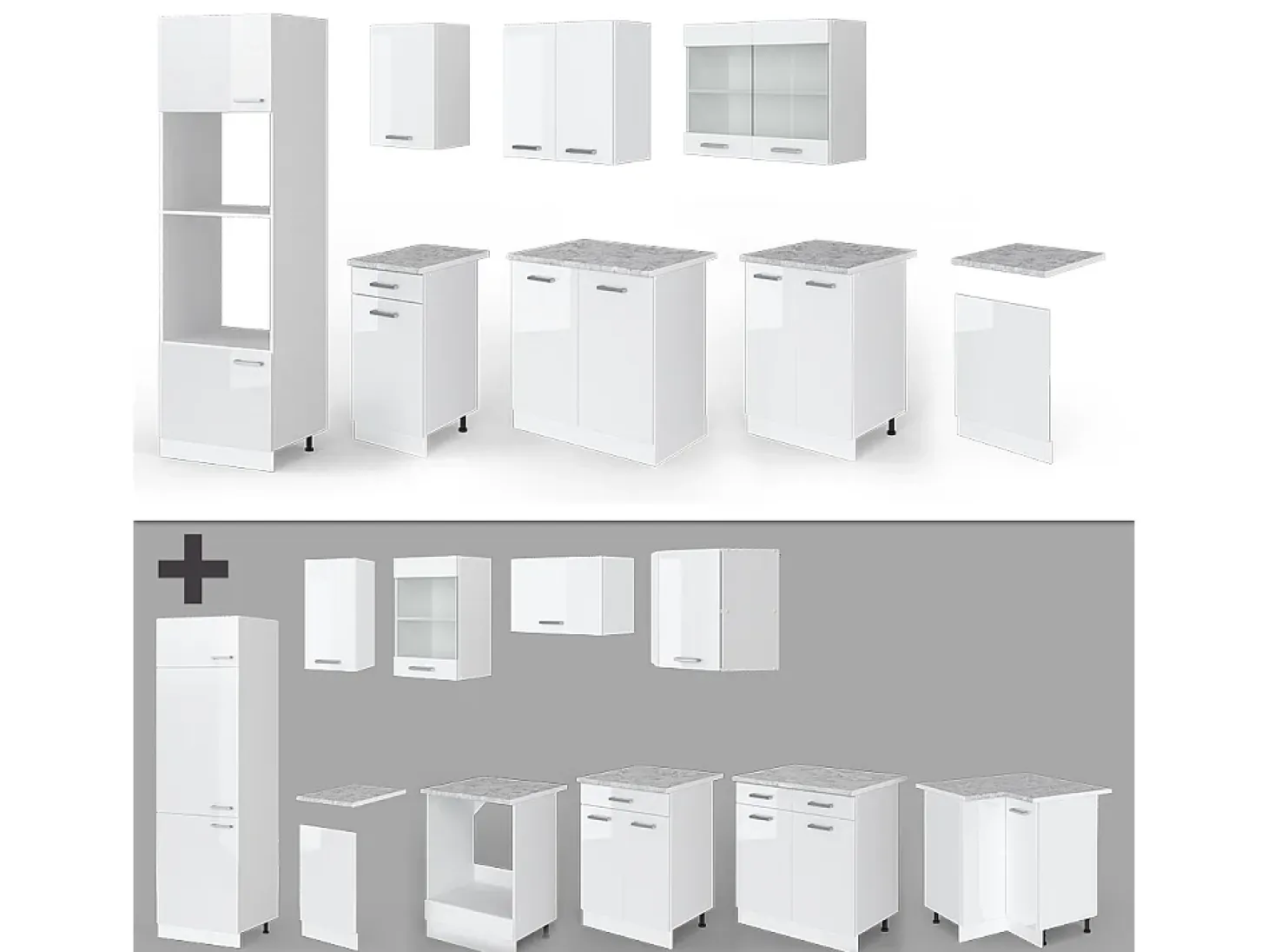 Mueble de cocina blanco alto brillo/blanco 300x60x81.6 r-line