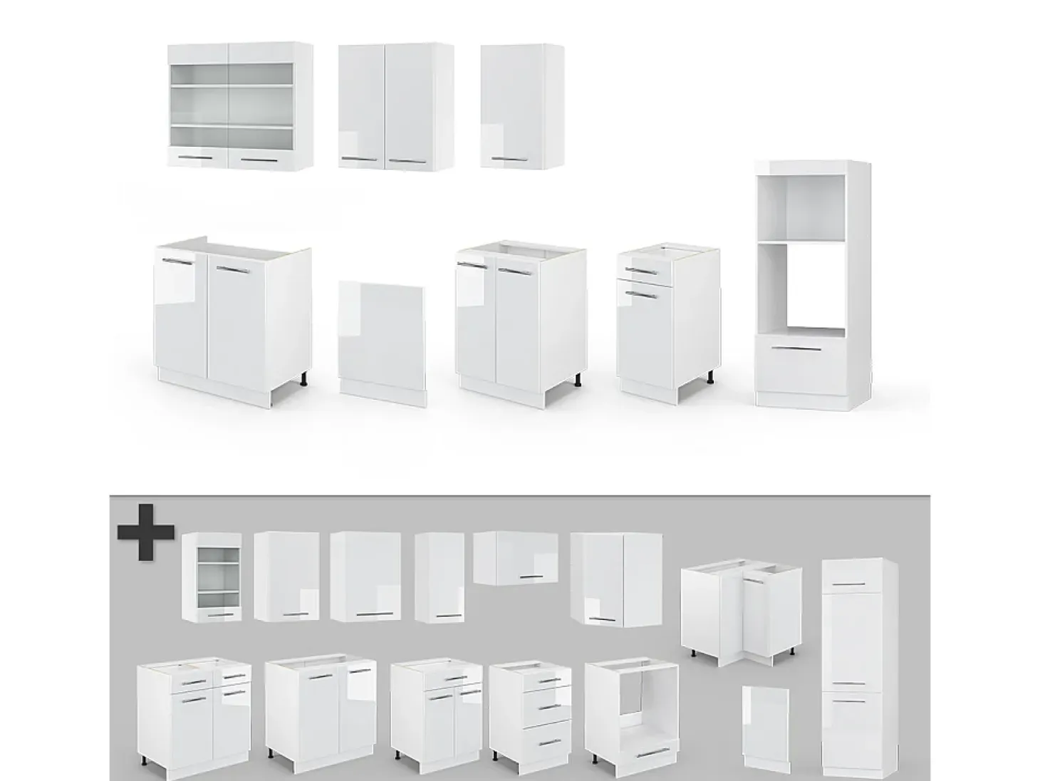 Mueble de cocina blanco alto brillo/blanco 300x60x81.6 fame-line