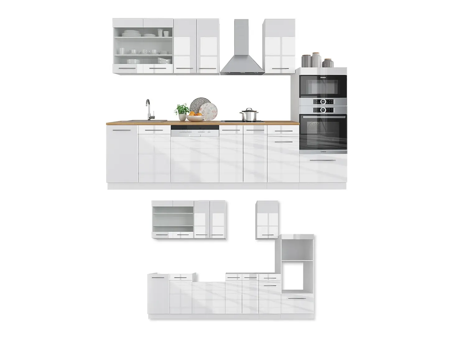 Mueble de cocina blanco alto brillo/blanco 300x60x81.6 fame-line