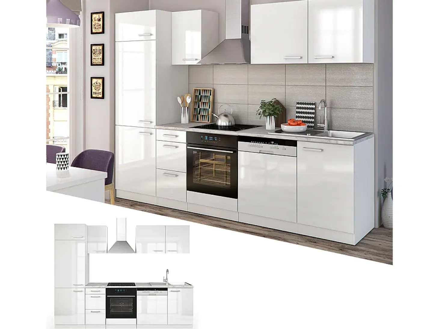 Mueble de cocina blanco alto brillo/blanco 270x57.1x81.6 optima