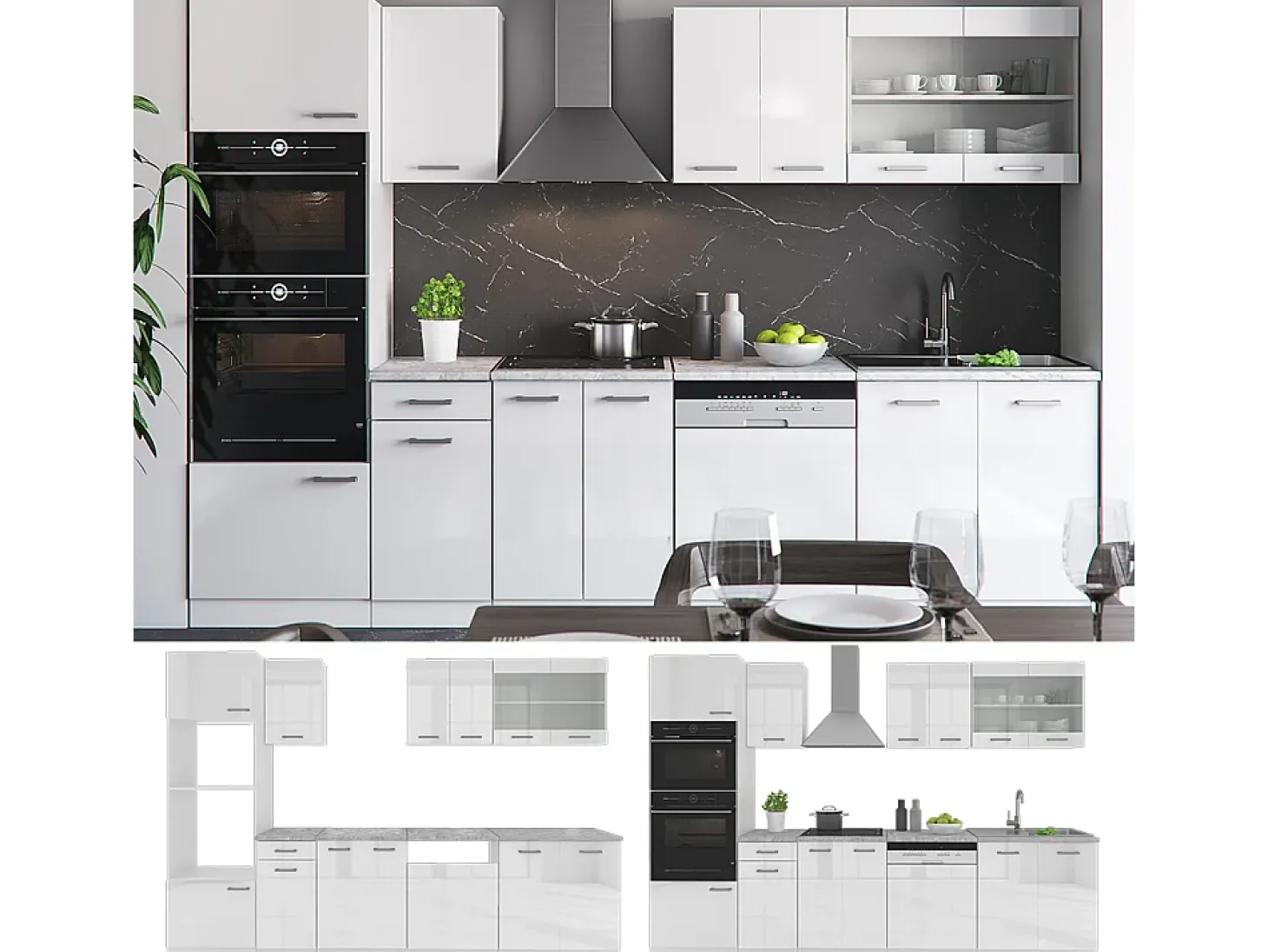 Mueble de cocina blanco alto brillo/blanco 300x46x81.6 r-line