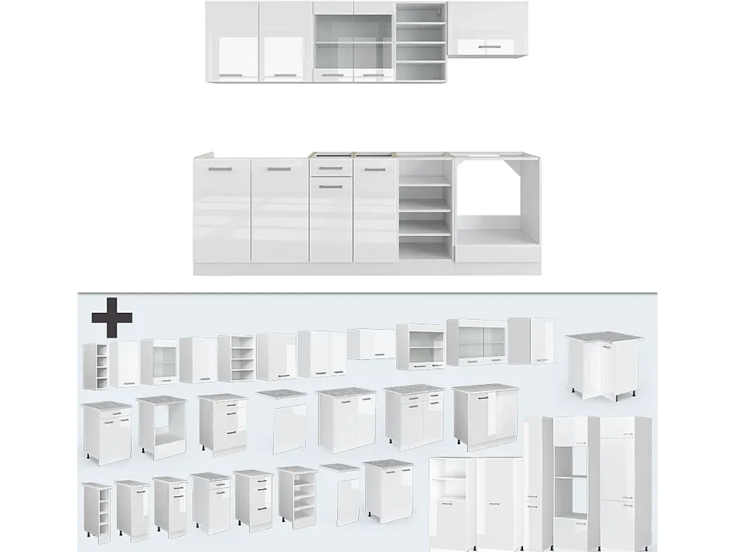Mueble de cocina blanco alto brillo/blanco 240x60x81.6 r-line