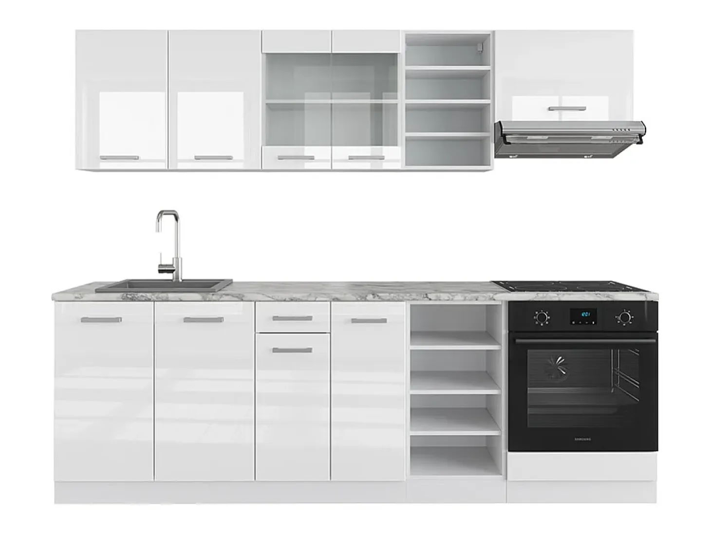 Mueble de cocina blanco alto brillo/blanco 240x60x81.6 r-line
