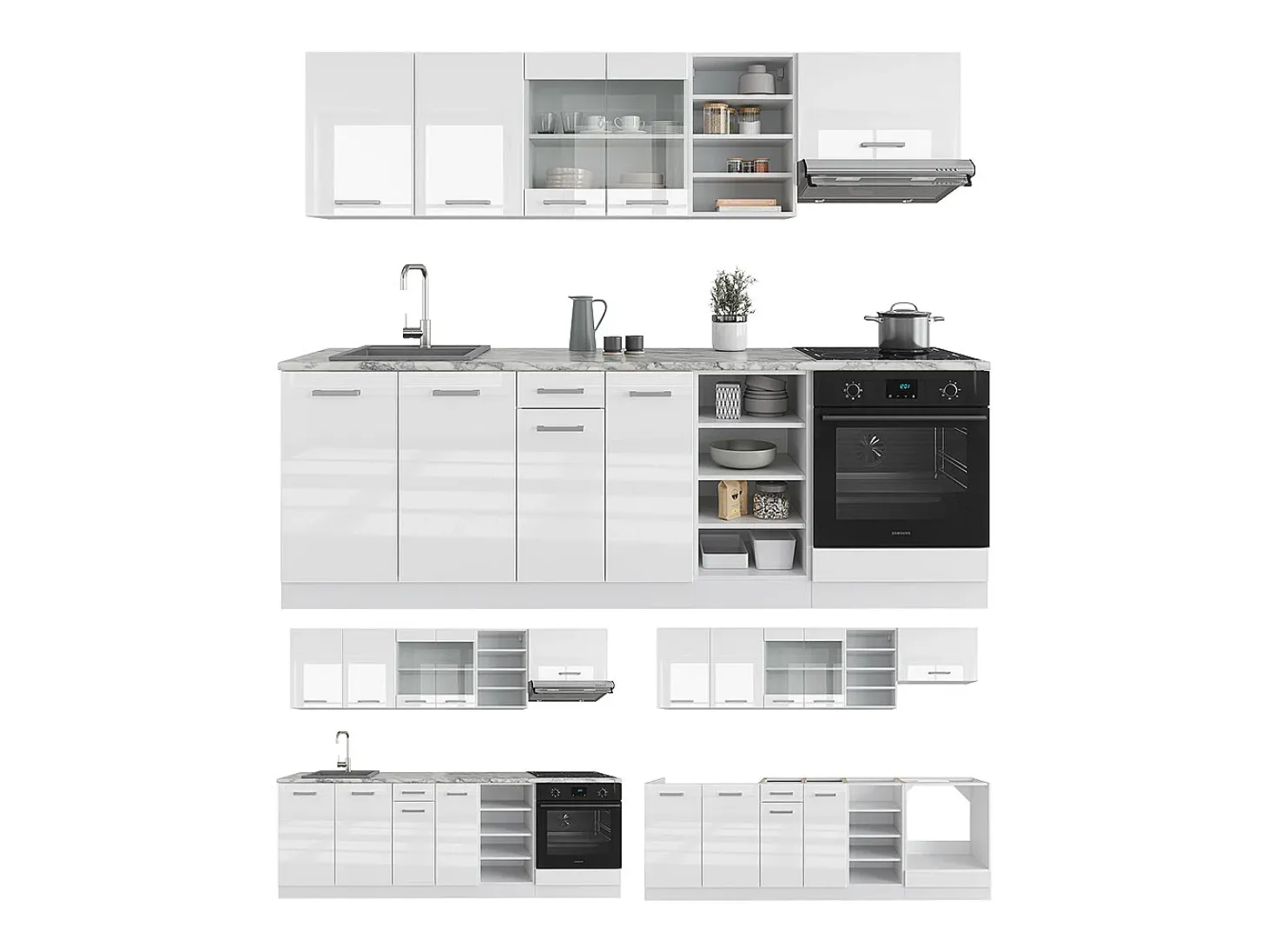 Mueble de cocina blanco alto brillo/blanco 240x60x81.6 r-line