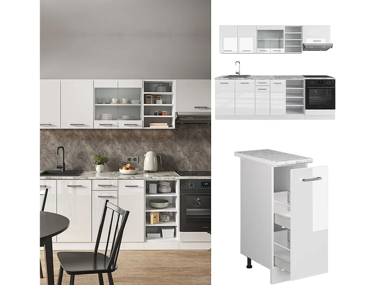 Mueble de cocina blanco alto brillo/blanco 240x60x81.6 r-line