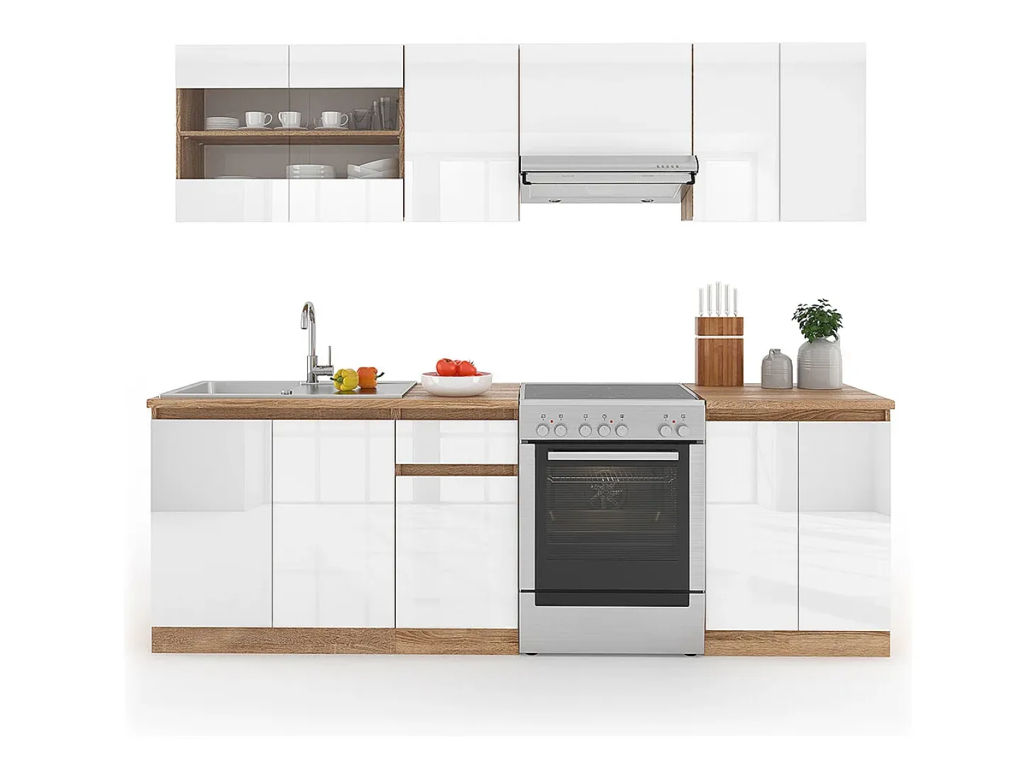 Mueble de cocina blanco alto brillo/blanco 240x60x81.6 raul