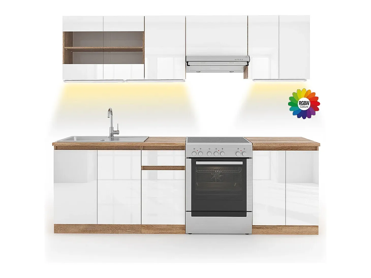 Mueble de cocina blanco alto brillo/blanco 240x60x81.6 raul