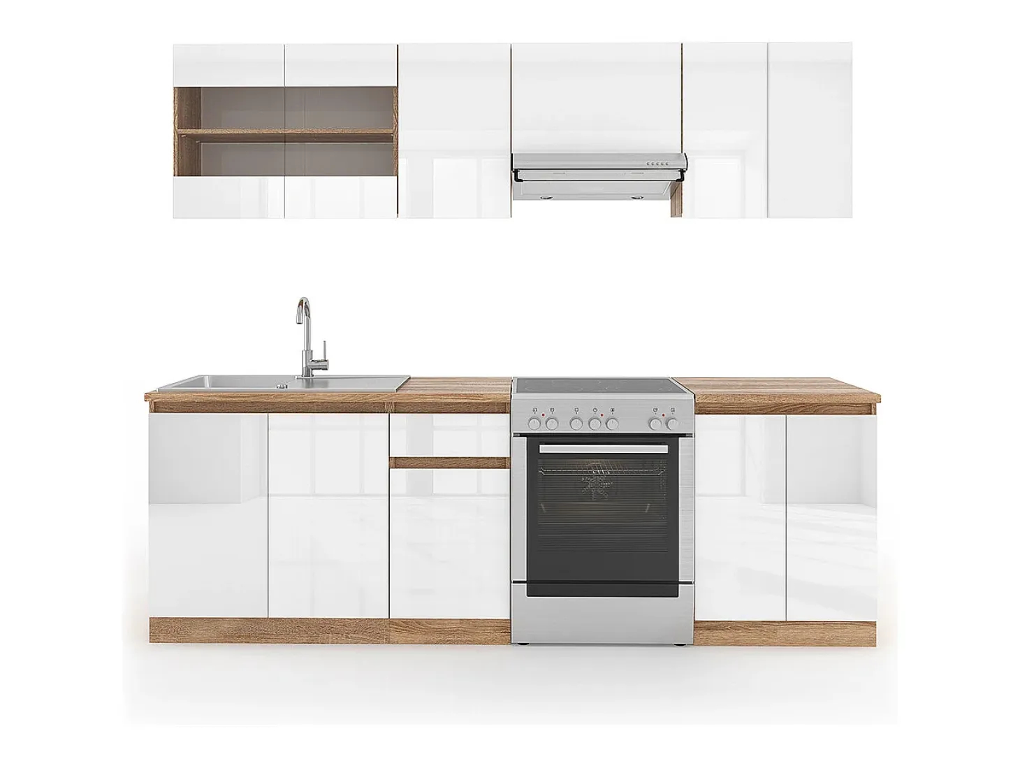 Mueble de cocina blanco alto brillo/blanco 240x60x81.6 raul