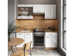 Mueble de cocina blanco brillo intenso/roble dorado 200x60x81.6 fame-line