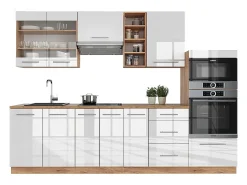 Mueble de cocina blanco brillo intenso/roble dorado 280x60x81.6 fame-line