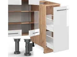 Mueble de cocina blanco brillo intenso/roble dorado 280x60x81.6 fame-line
