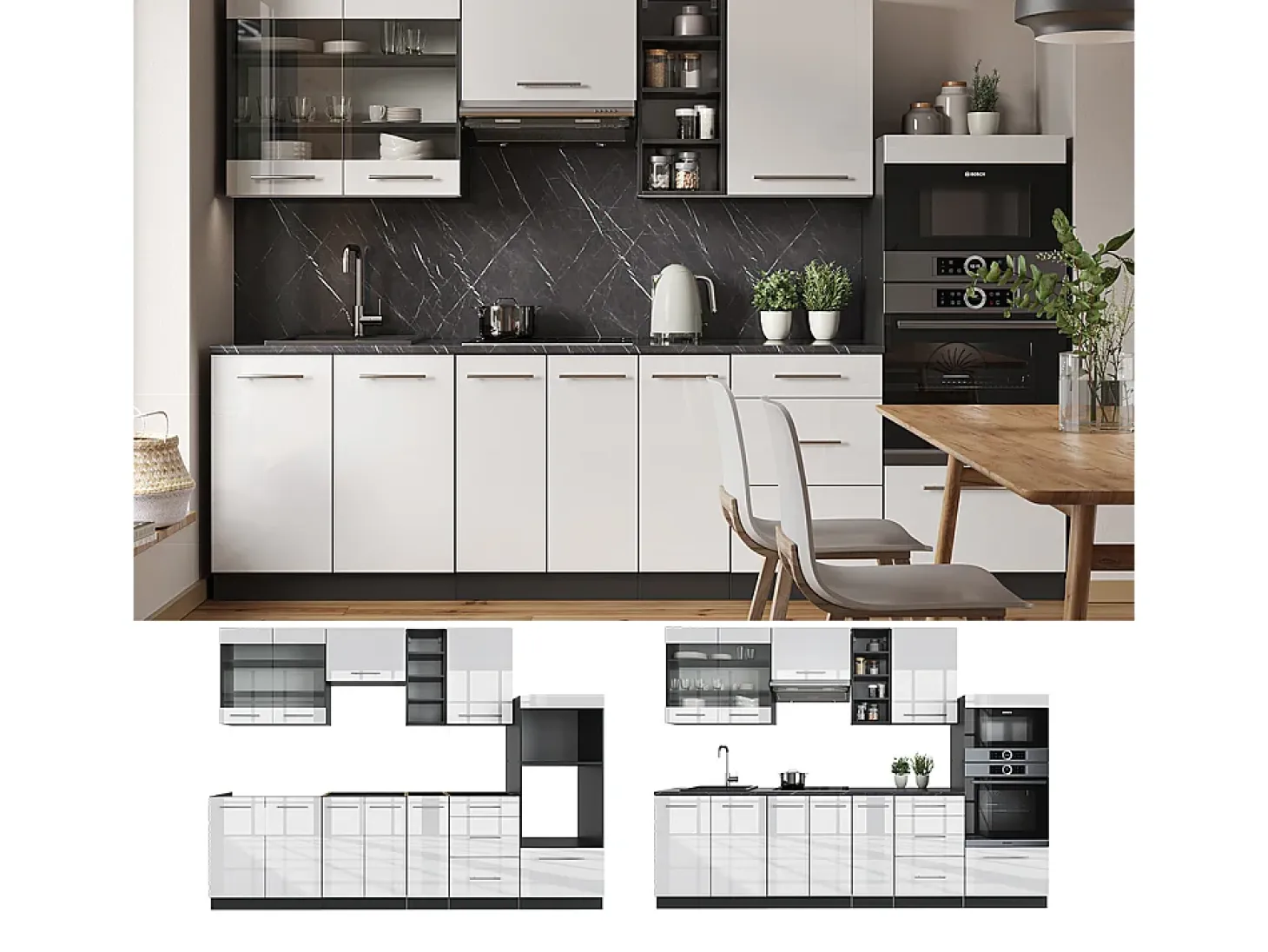 Mueble de cocina blanco brillo/antracita 280x60x81.6 fame-line
