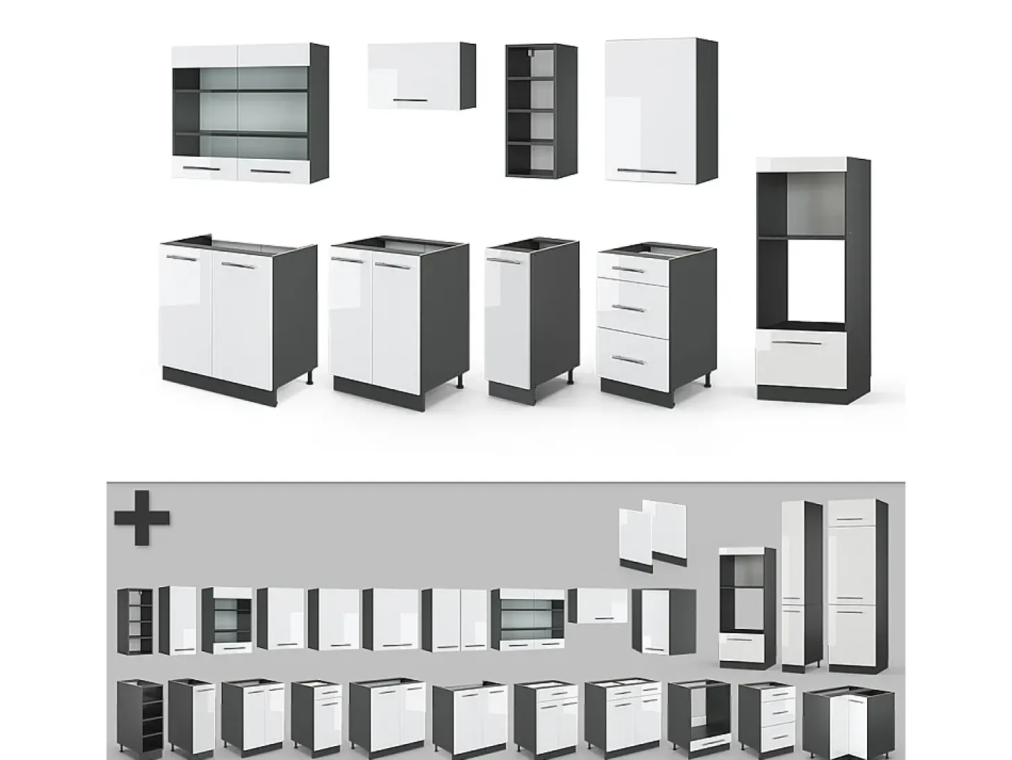 Mueble de cocina blanco brillo/antracita 280x60x81.6 fame-line