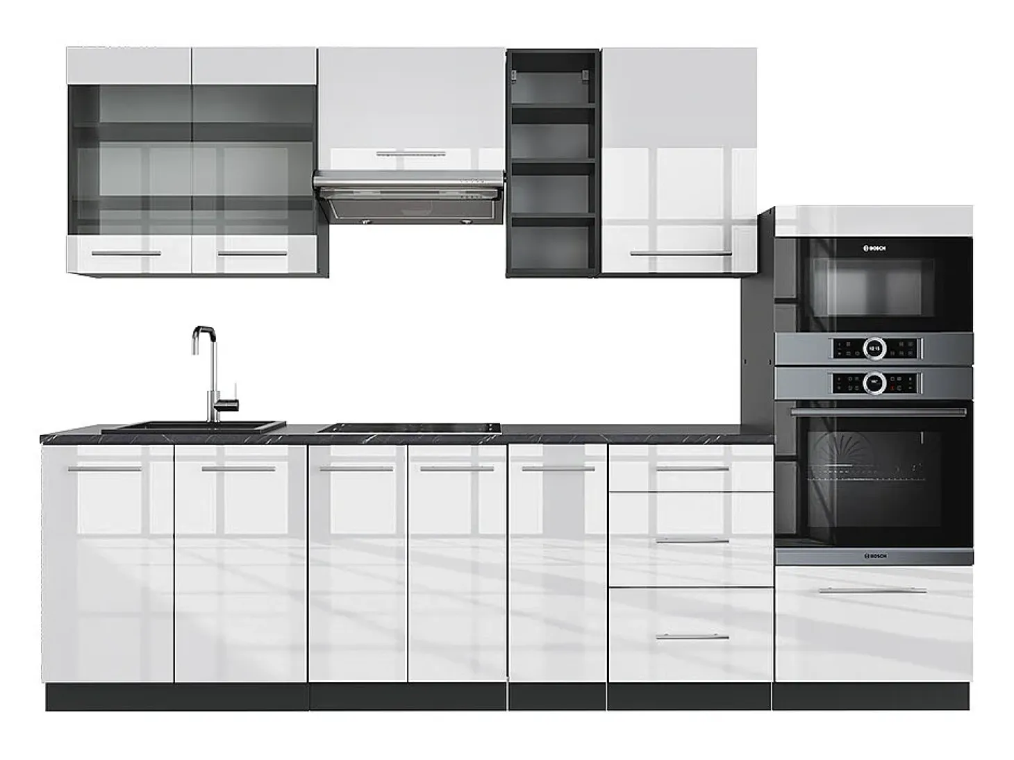 Mueble de cocina blanco brillo/antracita 280x60x81.6 fame-line