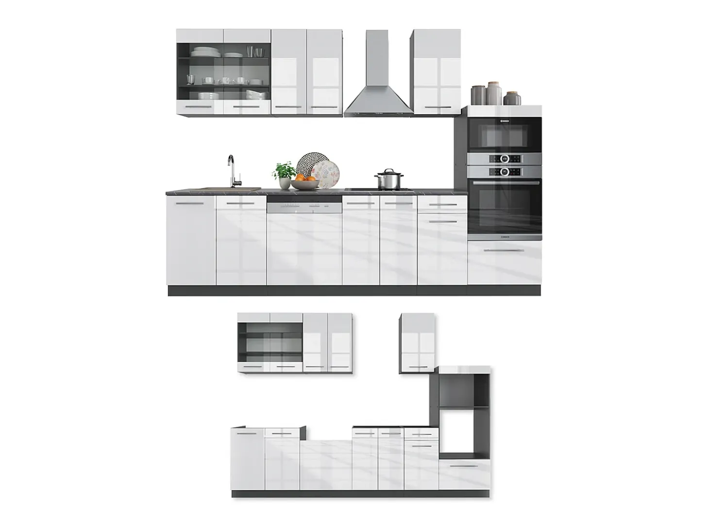Mueble de cocina blanco brillo/antracita 300x60x81.6 fame-line