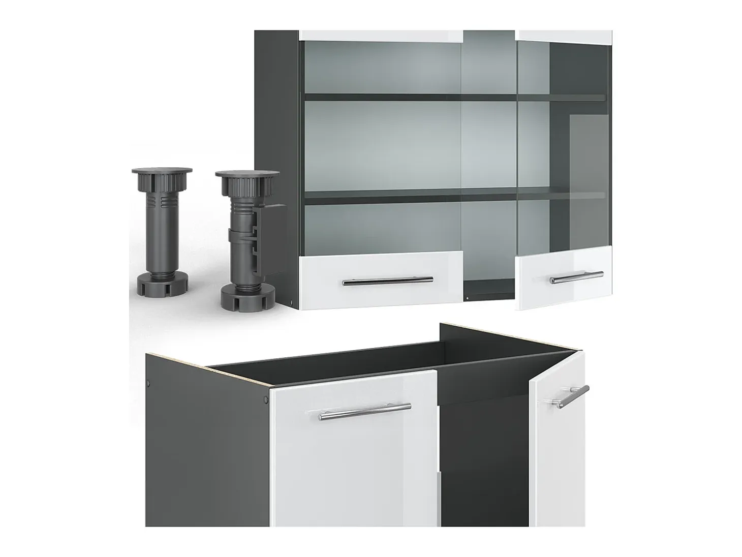 Mueble de cocina blanco brillo/antracita 235x46x81.6 fame-line
