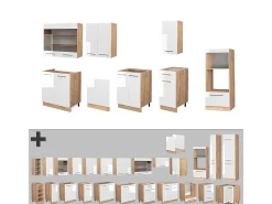 Mueble de cocina blanco brillo intenso/roble dorado 300x60x81.6 fame-line