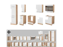 Mueble de cocina blanco brillo intenso/roble dorado 300x60x81.6 fame-line