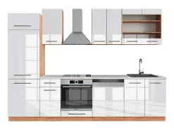 Mueble de cocina blanco brillo intenso/roble dorado 300x60x81.6 fame-line