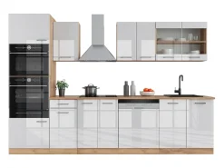 Mueble de cocina blanco brillo intenso/roble dorado 300x60x81.6 r-line