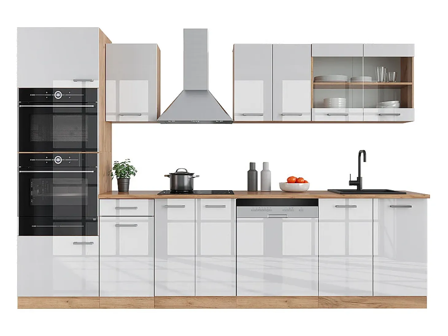 Mueble de cocina blanco brillo intenso/roble dorado 300x60x81.6 r-line