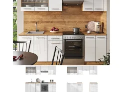 Mueble de cocina blanco brillo intenso/roble dorado 240x60x81.6 fame-line