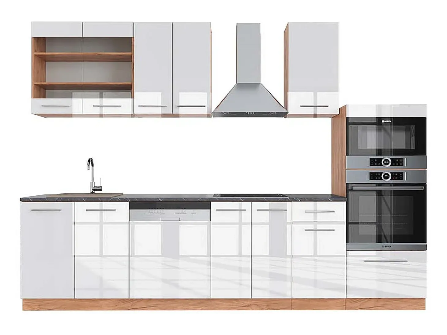 Mueble de cocina blanco brillo intenso/roble dorado 300x60x81.6 fame-line